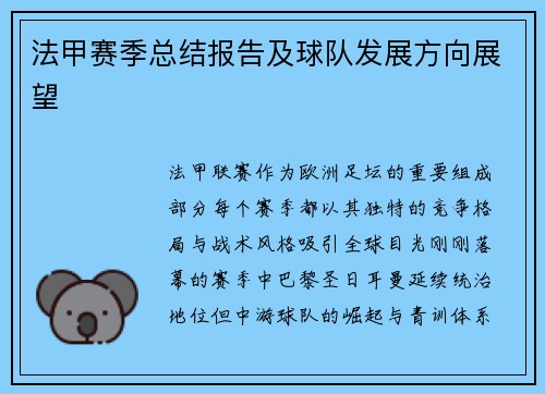 法甲赛季总结报告及球队发展方向展望